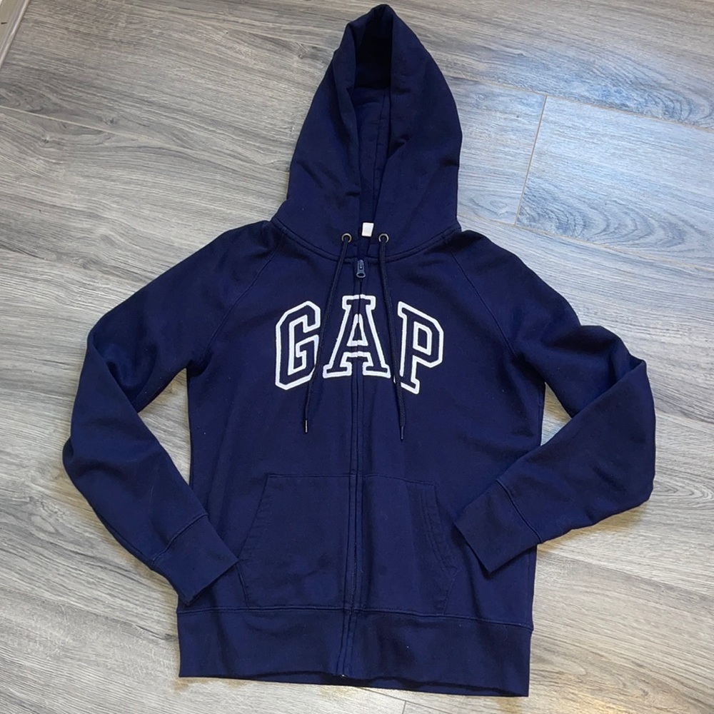 Small navy blue GAP zip up hoodie sweatshirt